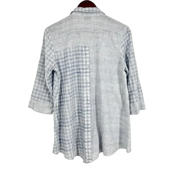 Habitat Sz Small Blue White Crinkle Fabric Wearable Art to Wear Blouse Shirt Top - Picture 7 of 7